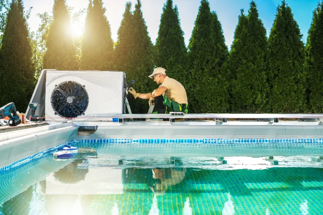 A technician repairing a pool