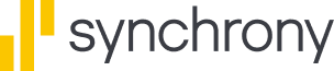 Synchrony logo with three vertical yellow bars on the left and the word "synchrony" in lowercase black letters on the right.
